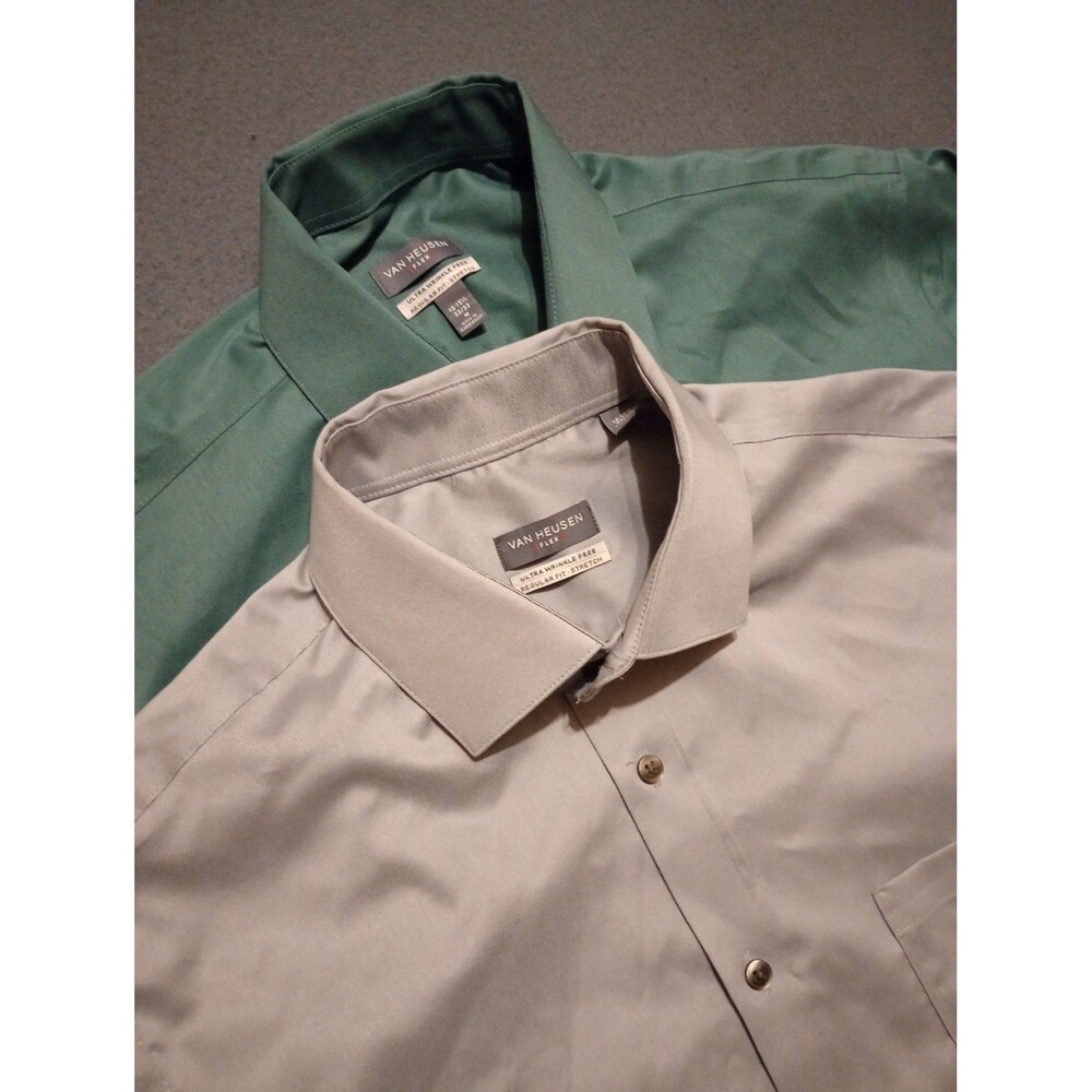Lot Of 2 VAN HEUSEN Men's Flex Collar Slim Fit Stretch Shirt LS 15-15 1/2 32/33